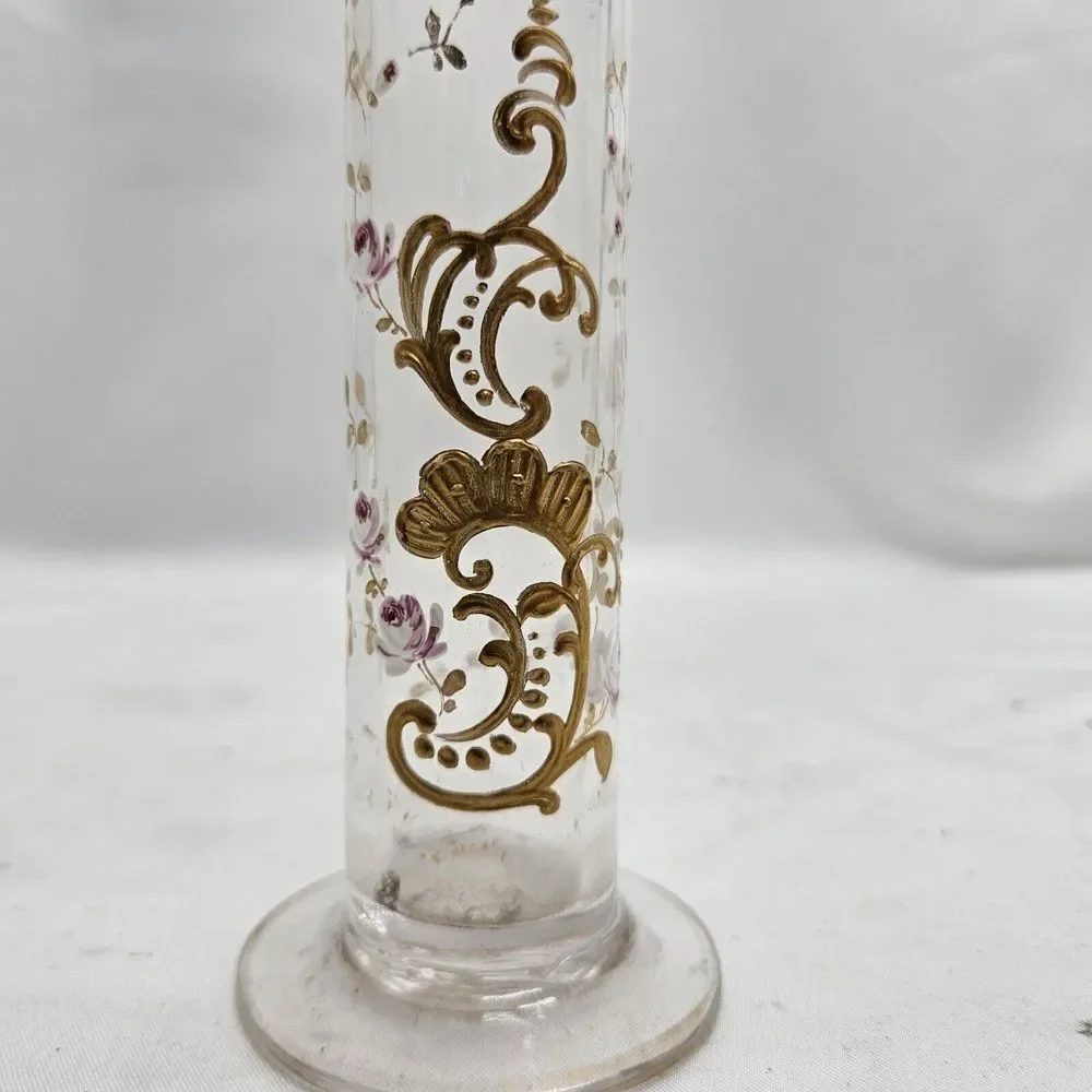 Antique French Bud Vase Hand Painted Floral Design Delicate Circa 1900‎